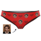 Blue heart-print personalised knickers showing a custom face — novelty personalised face gift for her or him with cosy polyester finish