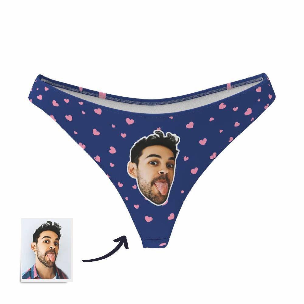 Detail of heat transfer printing on personalised face thong — bright, long-lasting photo print with no fading on women's panties