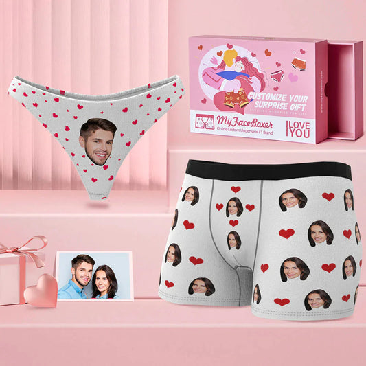 Close-up of black personalised face boxers showing vibrant love heart print and soft elastic waistband — personalised face gifts, photo face boxers
