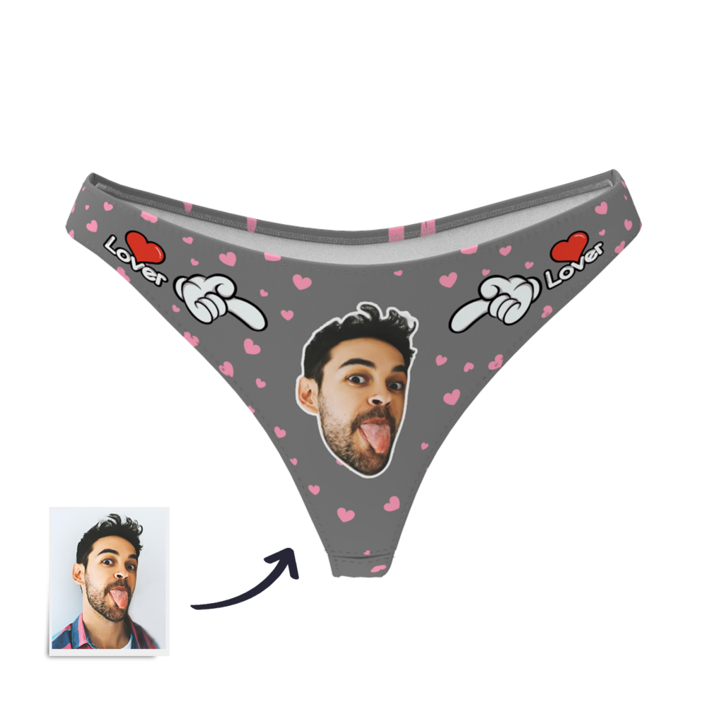 LOVER - Custom Photo Face Thong Panties for Women | Personalised Underwear Gift