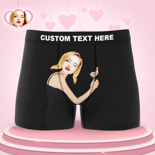 Personalised Love-Hug photo boxer shorts front view showing custom photo print — ideal personalised gift