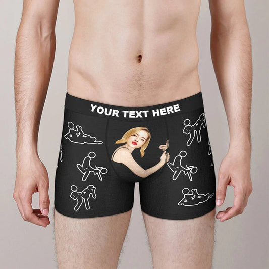 Front view of personalised face boxer shorts with high-definition sublimation print, 100% soft polyester, novelty personalised underwear gift for him