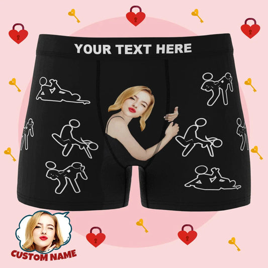 Front view of personalised face boxer shorts with high-definition sublimation print, 100% soft polyester, novelty personalised underwear gift for him