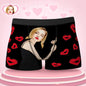 Front view personalised face boxers featuring centred girlfriend hug face and soft elastic waistband — playful personalised underwear present