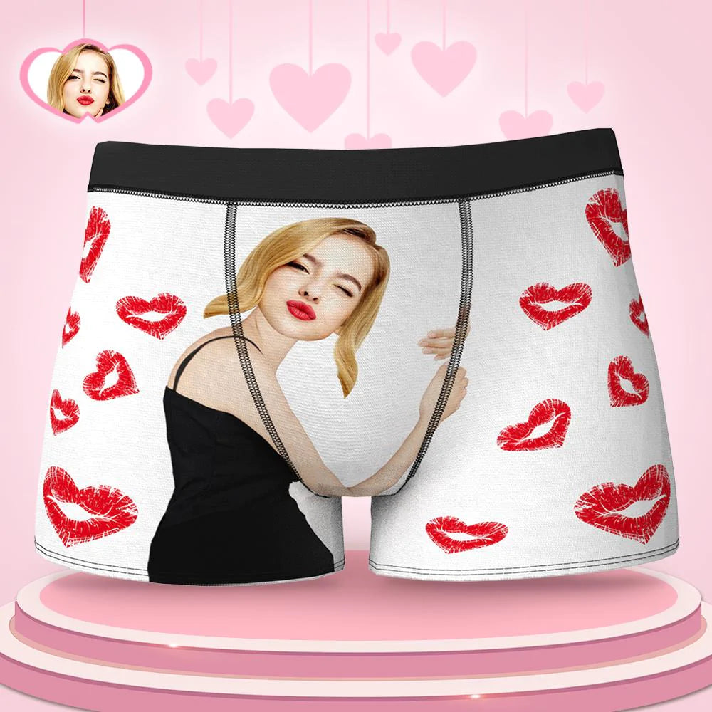 Detail of high-definition full-colour face print on personalised boxers with vibrant, durable colours — perfect cheeky gift for him