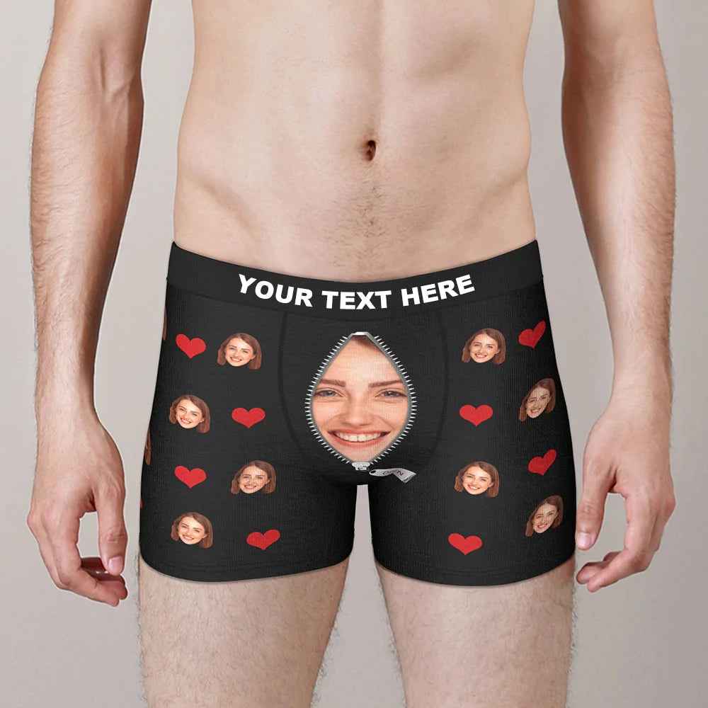 Custom Love Heart Girlfriend Face Boxer Brief Gift For Him Underwear