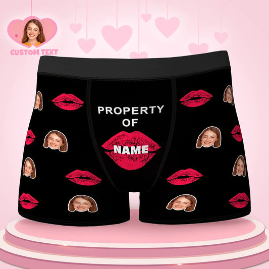 Personalised Face Boxer Briefs featuring a cropped male face photo — custom photo boxer shorts with optional name, a funny personalised gift for him