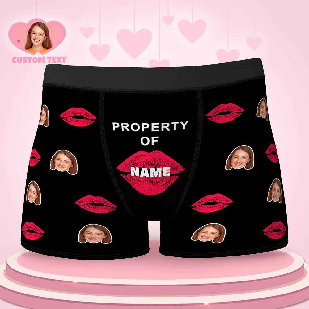 Custom Lip Print Property Of Name Boxers Brief Personalized Face Boxers Brief Gift For Him