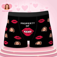 Custom Lip Print Property Of Name Boxers Brief Personalized Face Boxers Brief Gift For Him