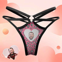 Custom Face Thong Leopard Prints Pink Funny Sexy Thongs Personalized Female Boxer Gift for Her
