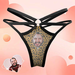 Custom Face Thong Leopard Zipper Face Funny Sexy Thongs Personalized Female Boxer Gift for Her