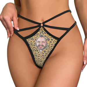 Custom Face Thong Leopard Zipper Face Funny Sexy Thongs Personalized Female Boxer Gift for Her