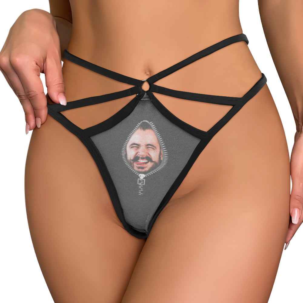 Custom Face Thong Personalized Zipper Photo Women's Funny Thongs Female Boxer for Gift