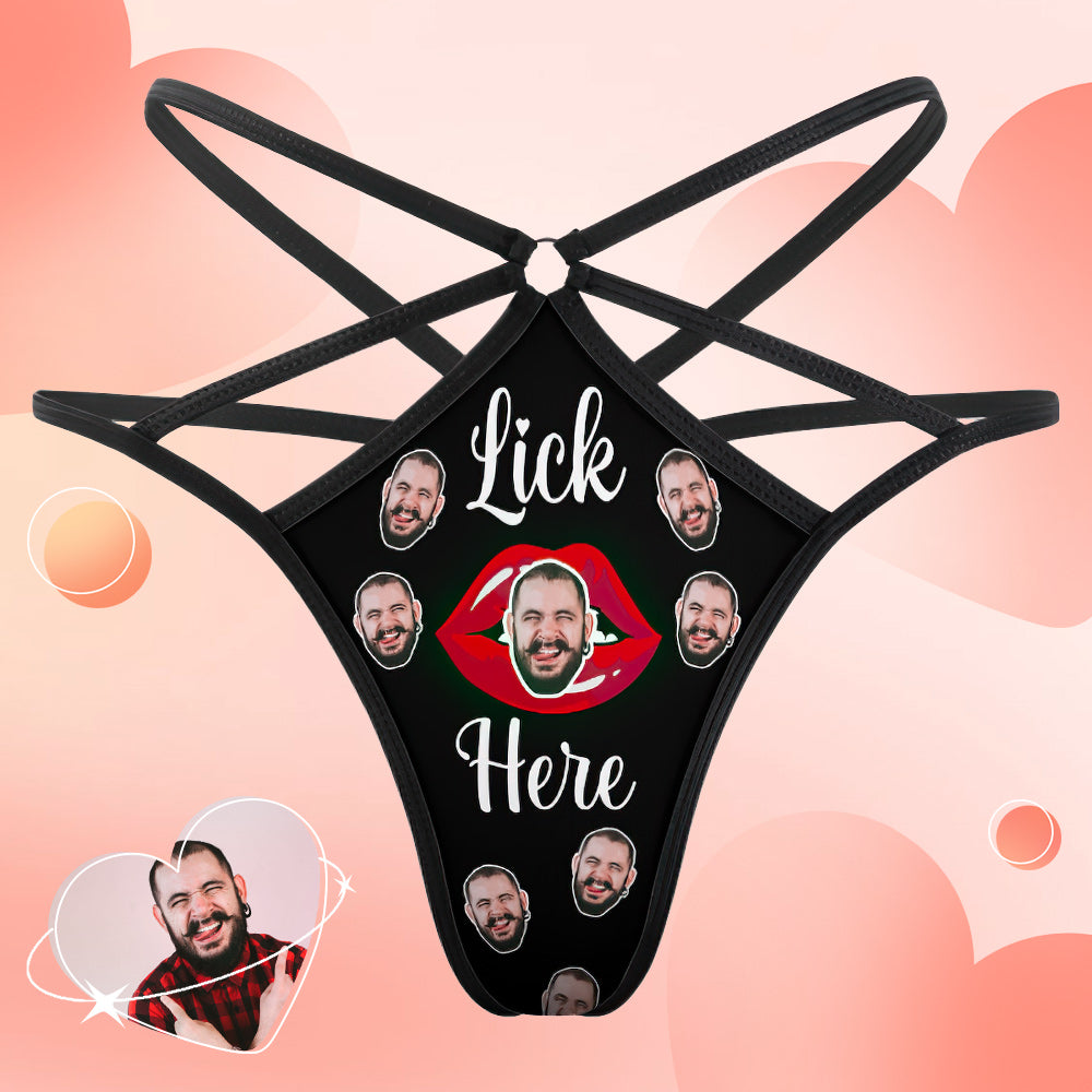 Personalised Face Thong with Red Kiss - Custom Photo Underwear Gift for Her