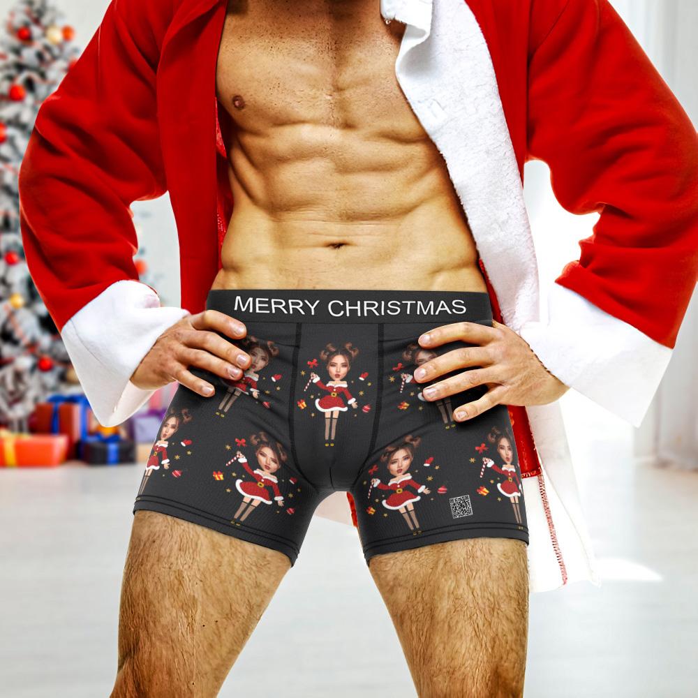Front-on image of personalised Santa face panties showing full print coverage and soft two-sided fleece finish