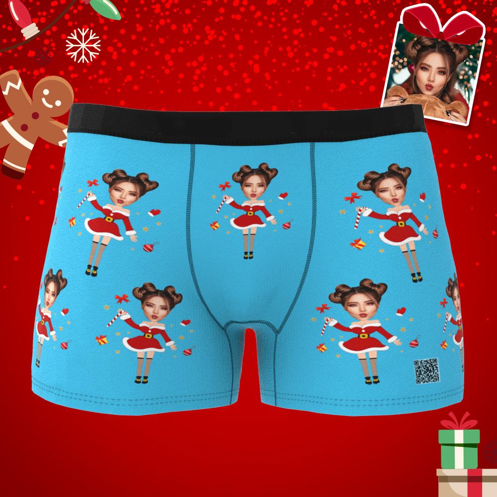 Close-up of personalised face print on boxer showing sharp detail and vivid colour — excellent personalised photo gift