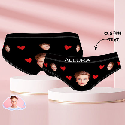 Personalised photo face engraved briefs, front view — custom underwear gift for him or her with vibrant all‑over print