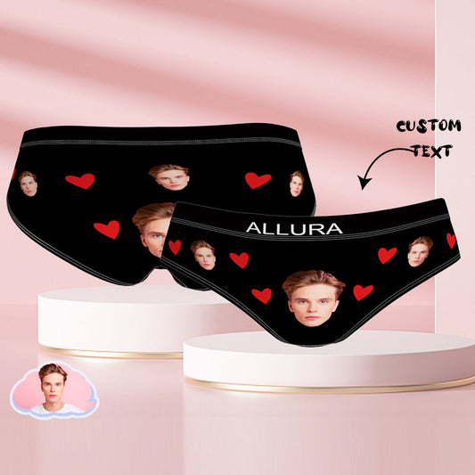 Personalised photo face engraved briefs, front view — custom underwear gift for him or her with vibrant all‑over print