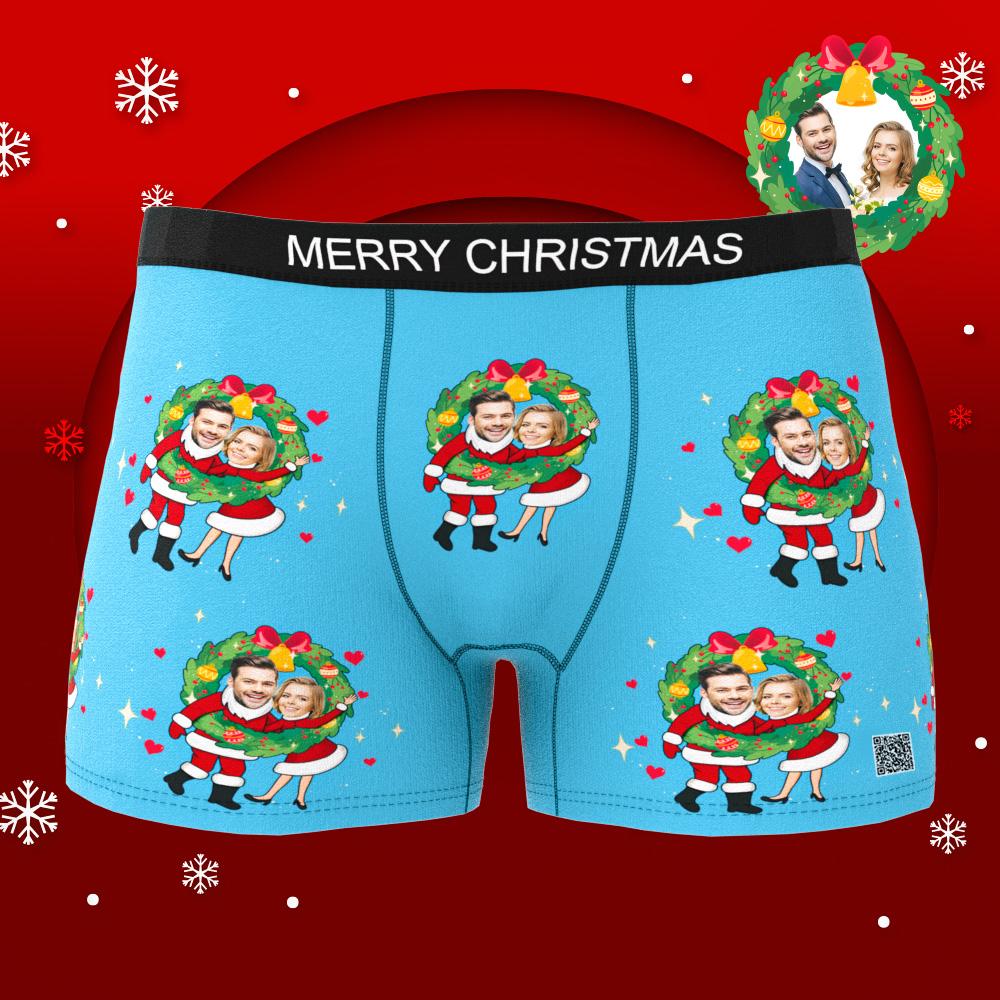 Pair of personalised boxers and panties displayed together — matching double Santa couple gift, ideal for Christmas and anniversaries