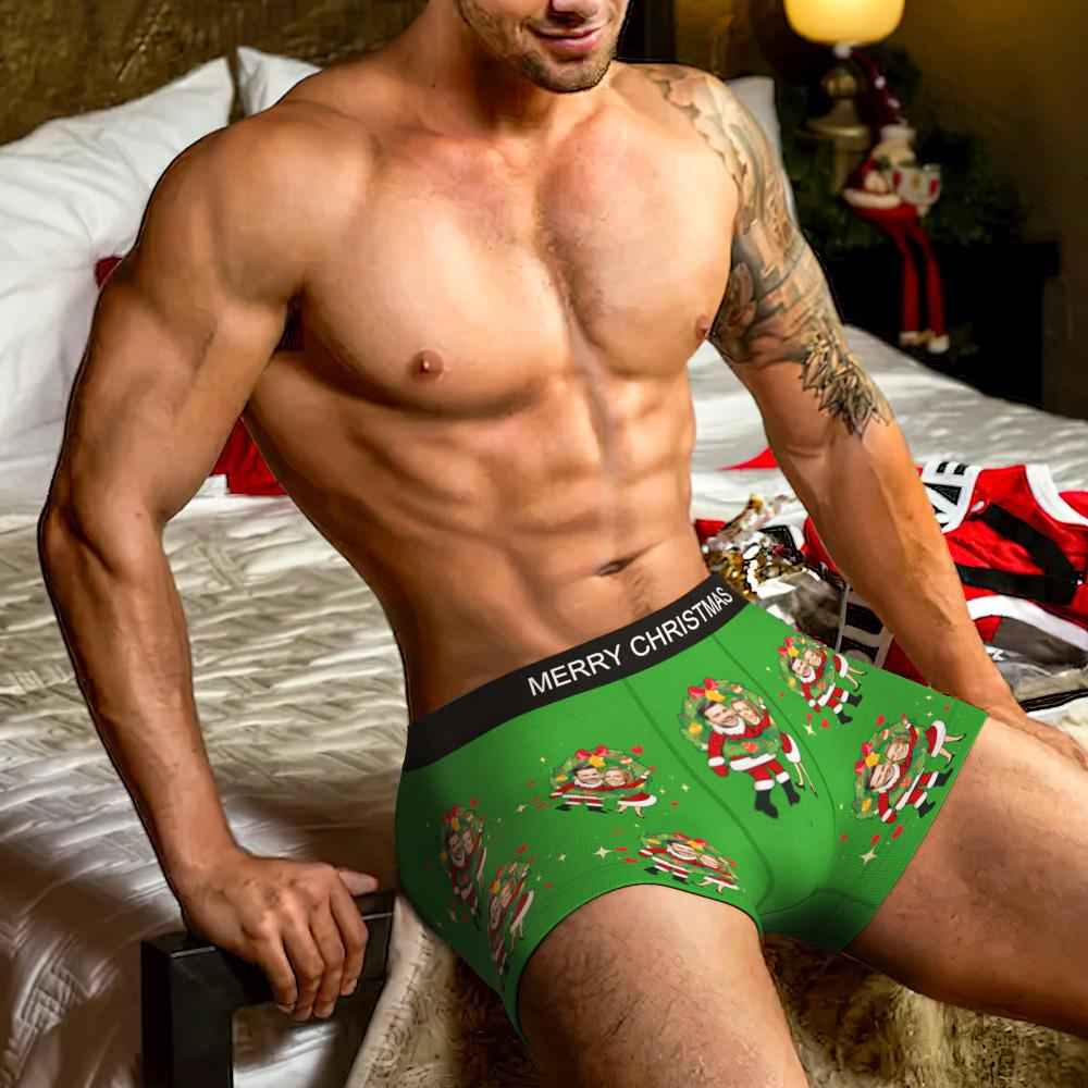 Custom Photo Boxer Face Underwear Double Santa Claus Couple Gifts Christmas Gift AR View