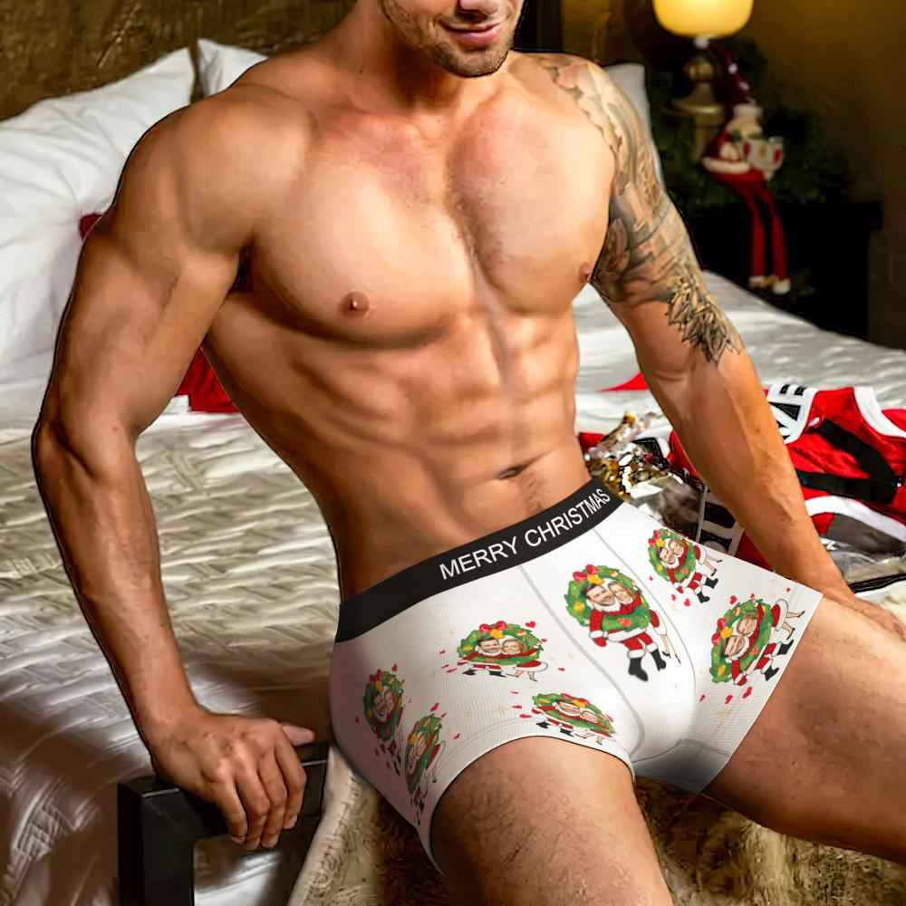 Custom Photo Boxer Face Underwear Double Santa Claus Couple Gifts Christmas Gift AR View