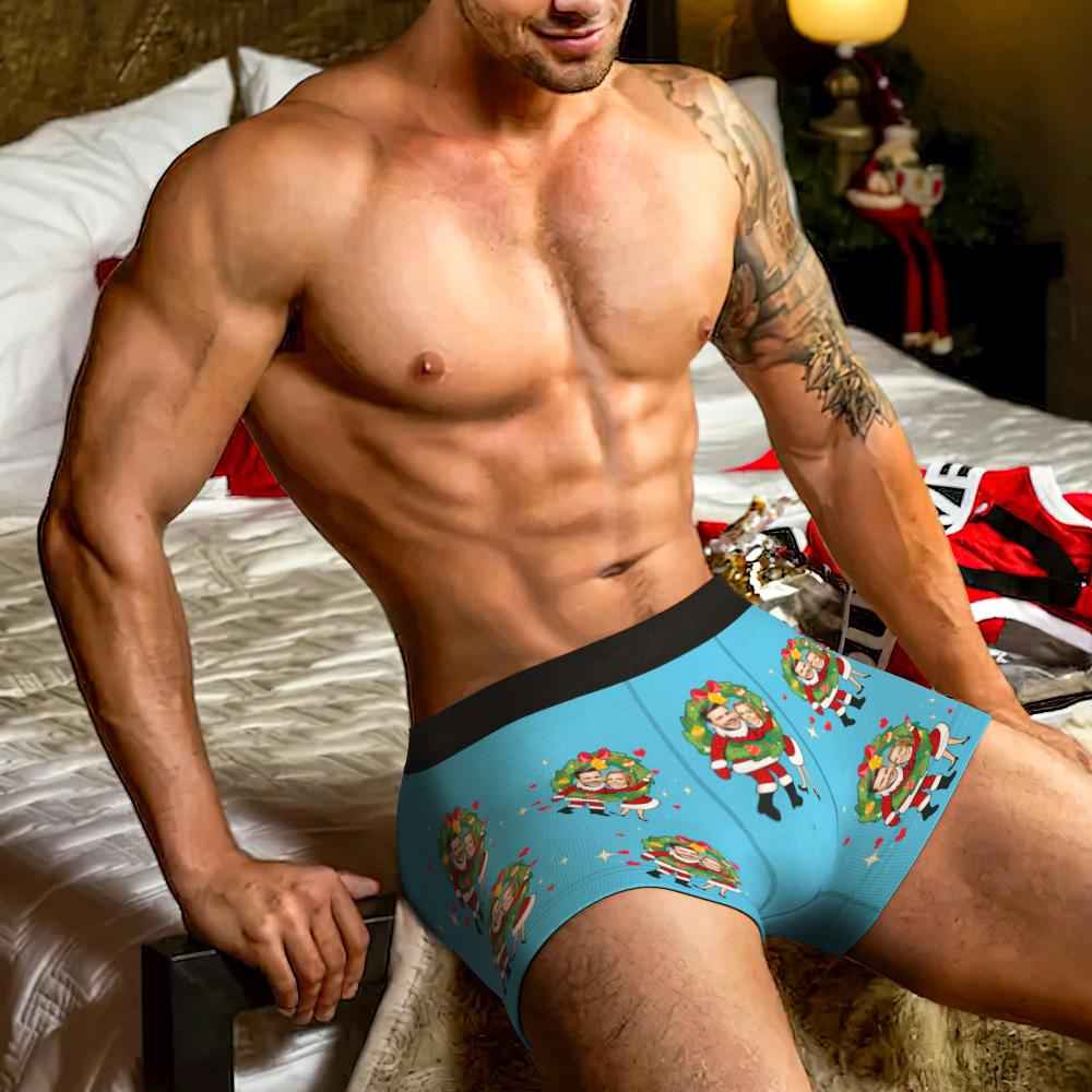 Custom Photo Boxer Face Underwear Double Santa Claus Couple Gifts Christmas Gift AR View