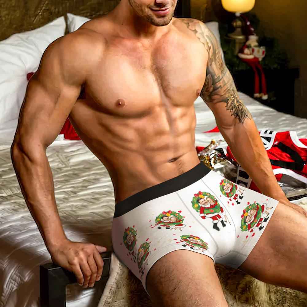 Custom Photo Boxer Face Underwear Double Santa Claus Couple Gifts Christmas Gift AR View