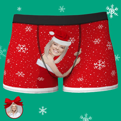 Front view of Custom Face Christmas Underwear — men's personalised boxers with full-face photo print, elastic waistband and supportive boxer-brief cut