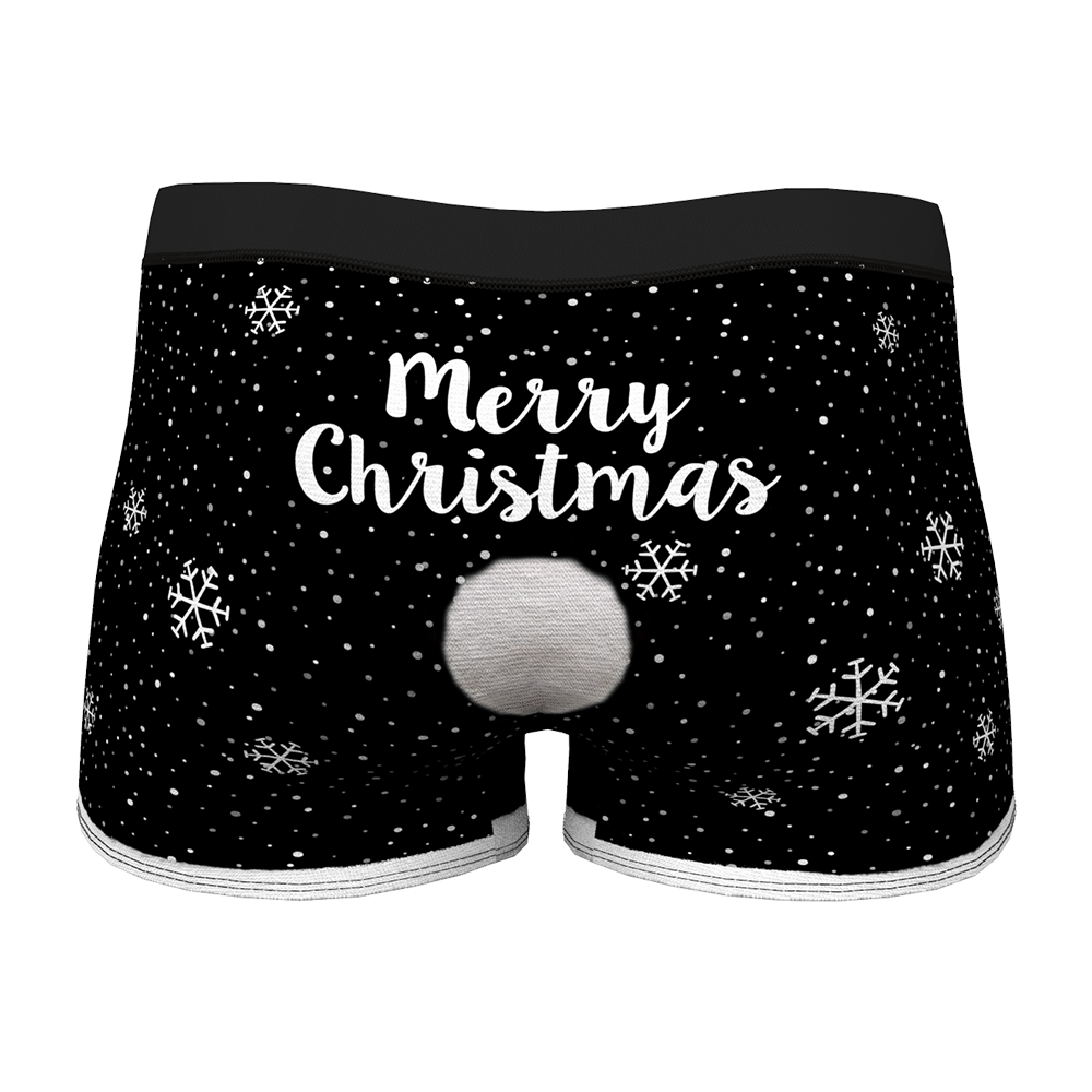 Black Custom Face Christmas Underwear — men's personalised boxers with sharp photo print on black background, supportive boxer-brief style