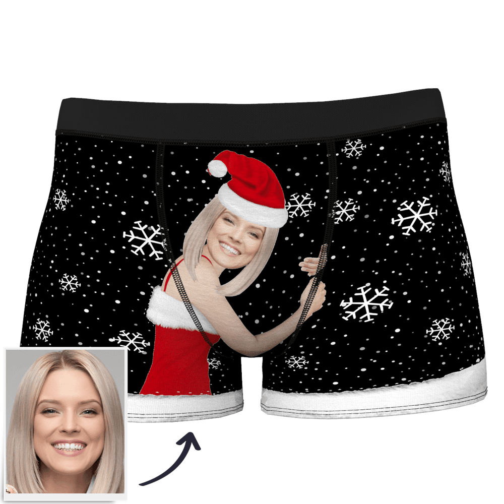 White personalised boxers close-up — Custom Face Christmas Underwear emphasising print clarity, soft stretch material and comfortable fit