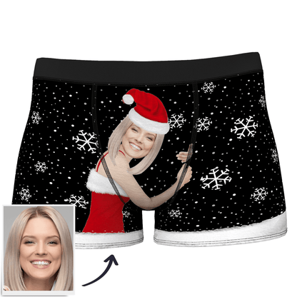 White personalised boxers close-up — Custom Face Christmas Underwear emphasising print clarity, soft stretch material and comfortable fit