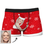 Front view of Custom Face Christmas Underwear — men's personalised boxers with full-face photo print, elastic waistband and supportive boxer-brief cut