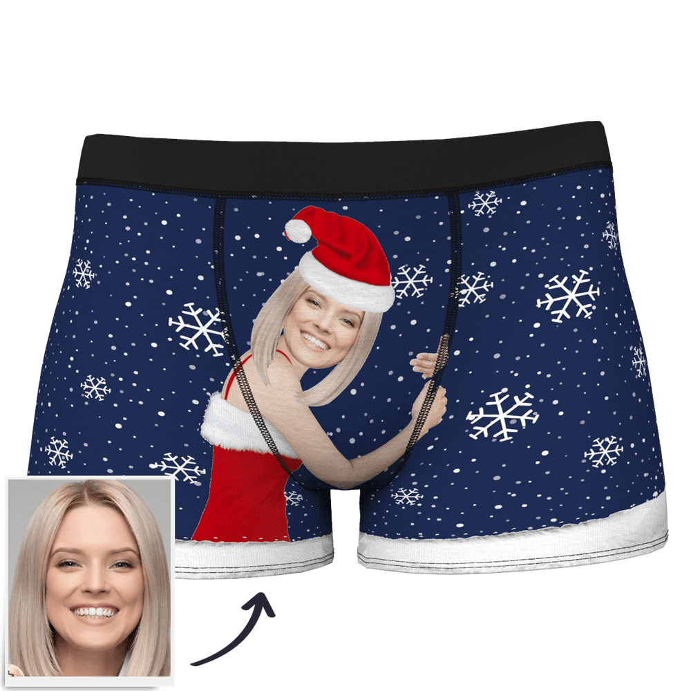 Green personalised boxers close-up — Custom Face Christmas Underwear highlighting print detail and soft, skin-friendly stretch fabric