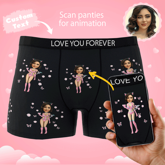 Custom Photo Boxer Catwoman Underwear Men's Underwear Gift For Boyfriend AR View Valentine's Day Gift - PhotoOnGifts