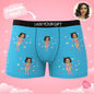 Lifestyle shot of personalised boxers as a novelty gift on a bed — custom photo underwear for boyfriend, husband or friend