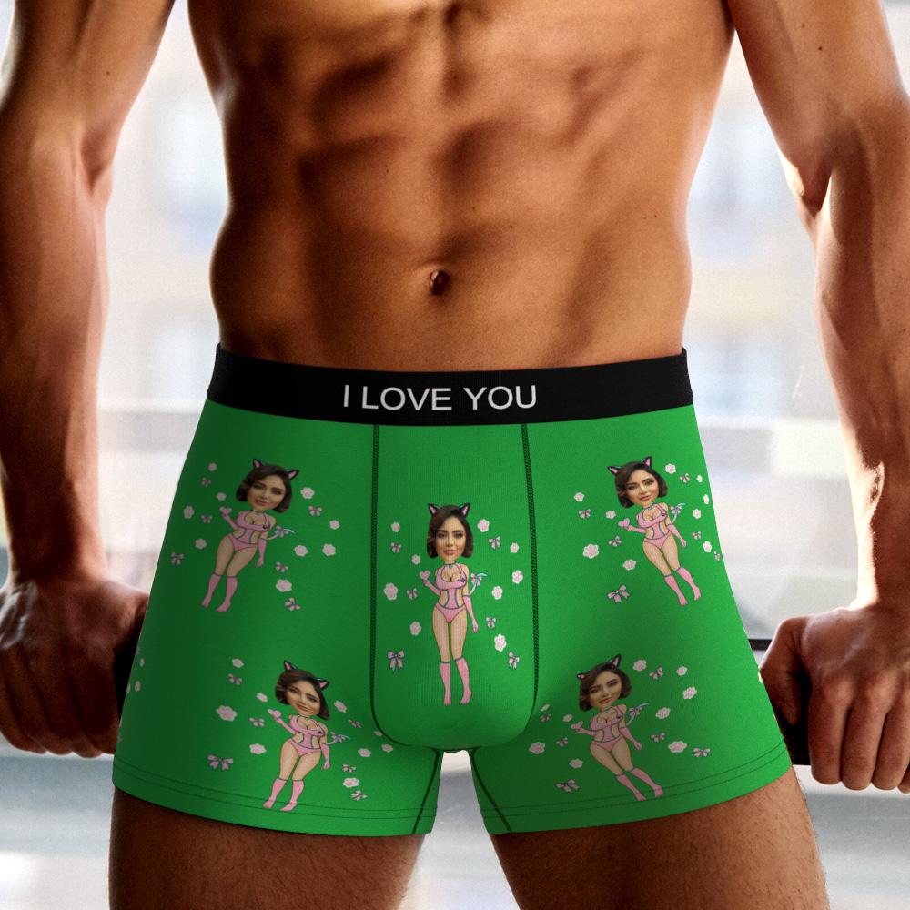 Back view of personalised photo boxer shorts with Catwoman print — novelty personalised gift idea for dad or mate