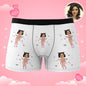 Side profile of personalised men's underwear with Catwoman motif and cropped photo face — fun personalised gift with AR animation
