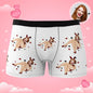 Flat-lay showing sizing and print placement for personalised photo boxer shorts — check measurements for best custom fit