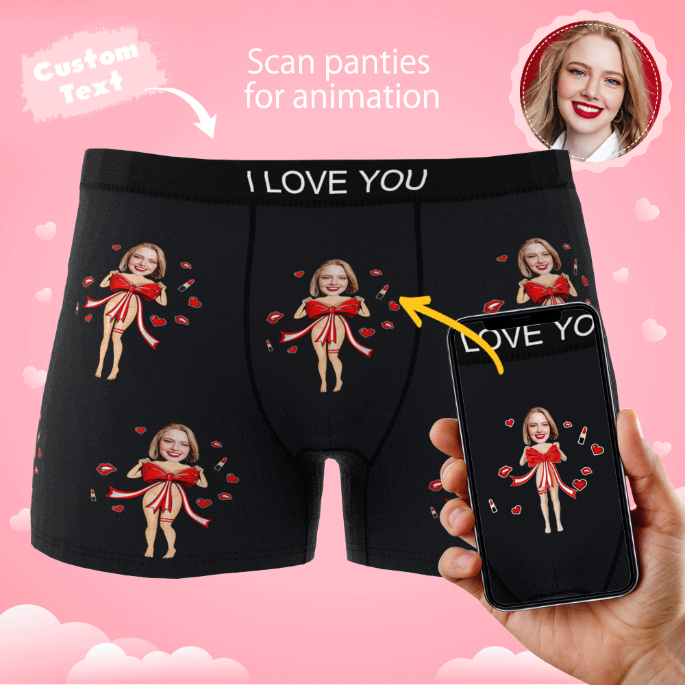 Custom Photo Boxer Red Bow Gift Underwear Men's Underwear Gift For Boyfriend AR View Valentine's Day Gift - PhotoOnGifts