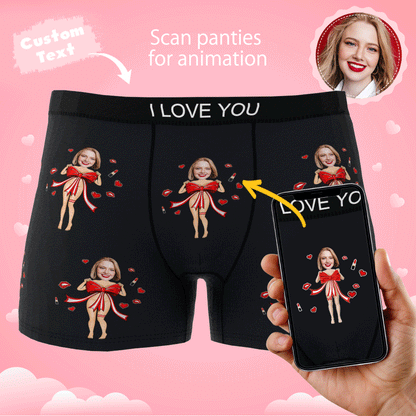 Custom Photo Boxer Red Bow Gift Underwear Men's Underwear Gift For Boyfriend AR View Valentine's Day Gift - PhotoOnGifts