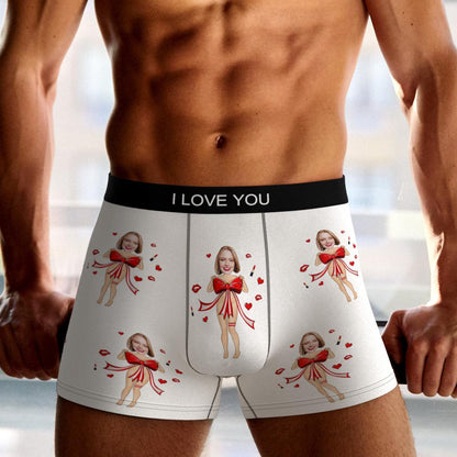 Side view of personalised photo boxers highlighting smooth fleece finish and durable, non-fade custom print
