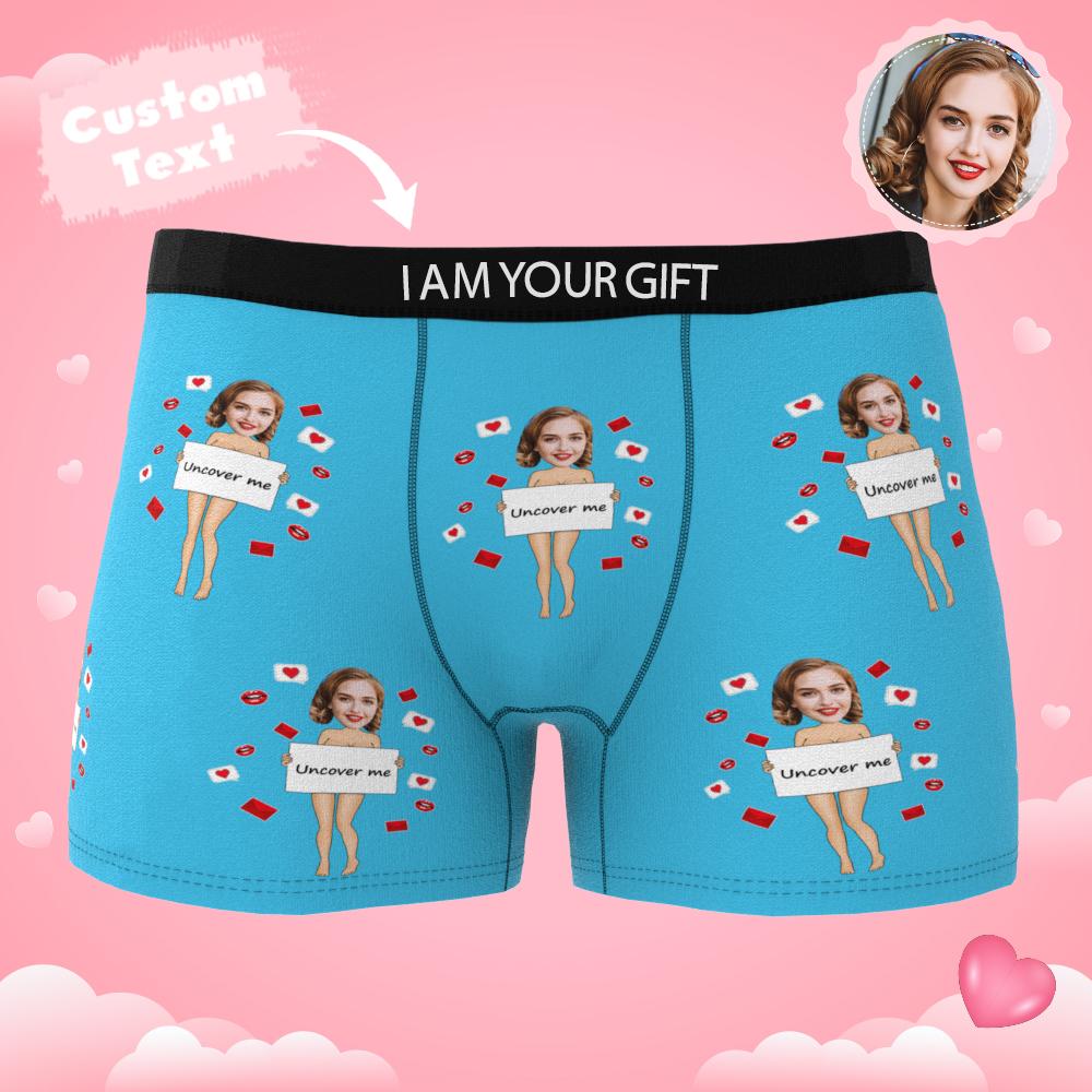 Romantic product shot: Custom Photo Boxer 'Uncover Me' personalised underwear gift perfect for Valentine's Day