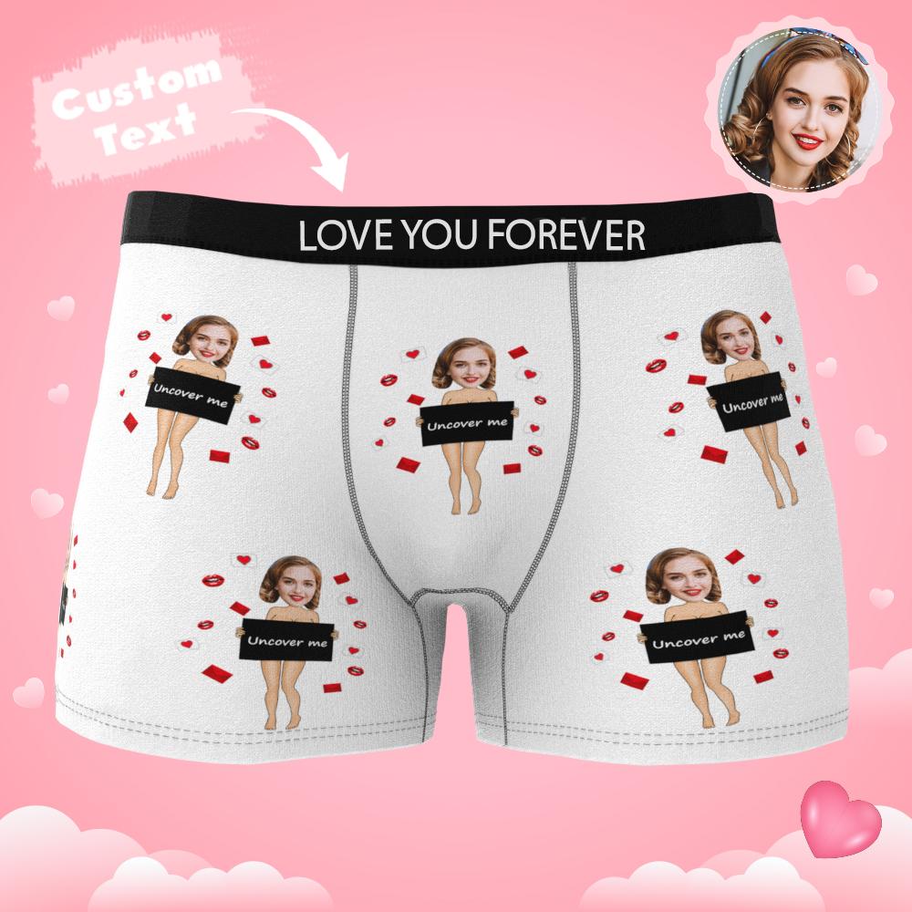 Pair of personalised men's boxers displayed to show comfortable fit, soft fabric and quality print