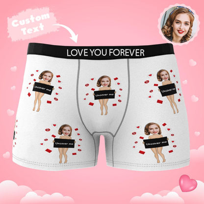 Pair of personalised men's boxers displayed to show comfortable fit, soft fabric and quality print