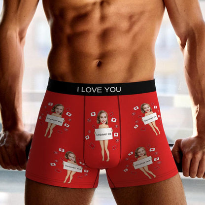 Close-up of vivid face print and smooth 100% polyester fleece finish on personalised photo boxer