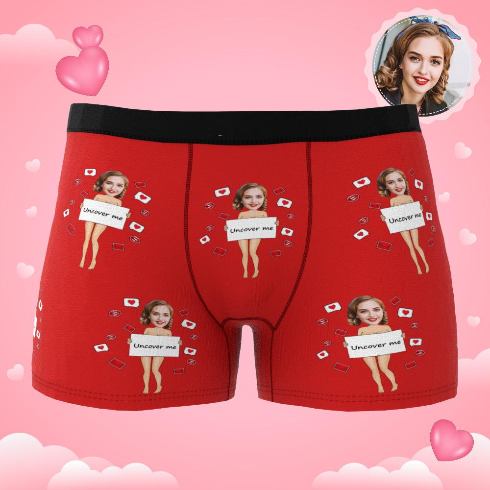 Gift-ready personalised photo boxer displayed with packaging — ideal novelty gift for Valentine's Day or groomsmen