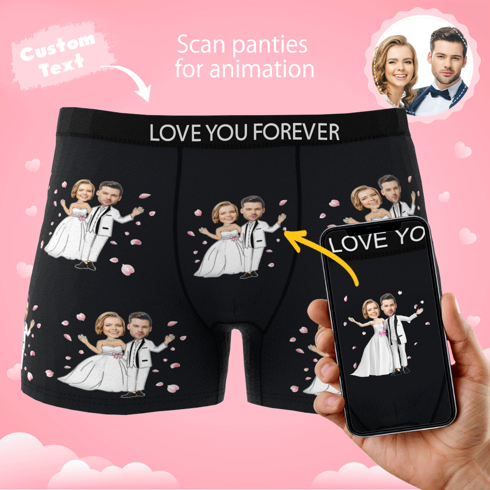 Custom Photo Boxer Shorts | Personalised Wedding Underwear Gift For Him | AR View