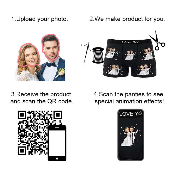 Custom Photo Boxer Shorts | Personalised Wedding Underwear Gift For Him | AR View