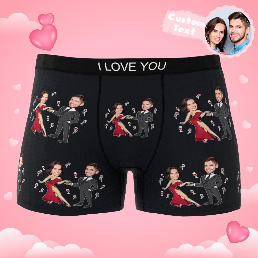 Front view of Custom Face Boxer Briefs with Dancing Couple print – personalised men's underwear (AR view)