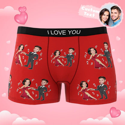 Model wearing personalised Dancing Couple boxer briefs – breathable, soft-stretch fabric and secure elastic waistband
